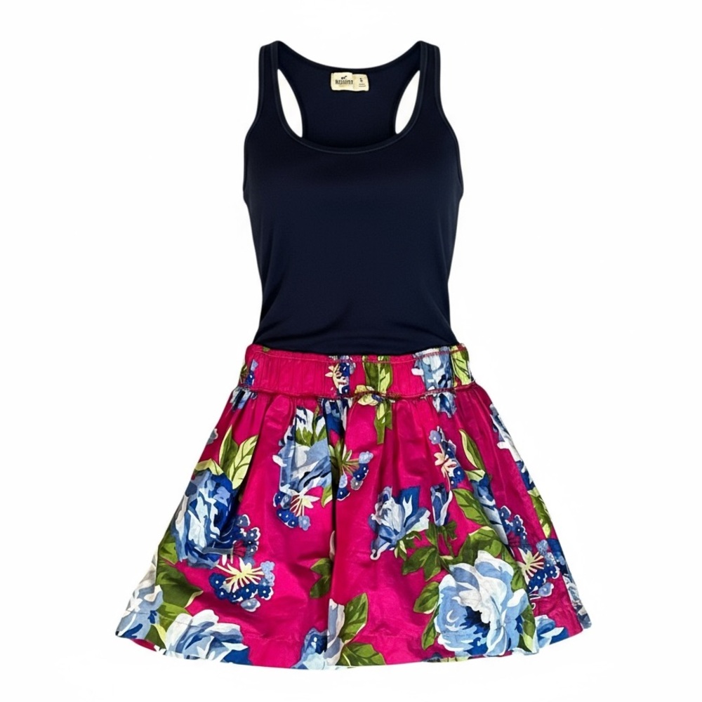 Hollister Women’s Floral Tank Fit & Flare Dress Navy Pink Small